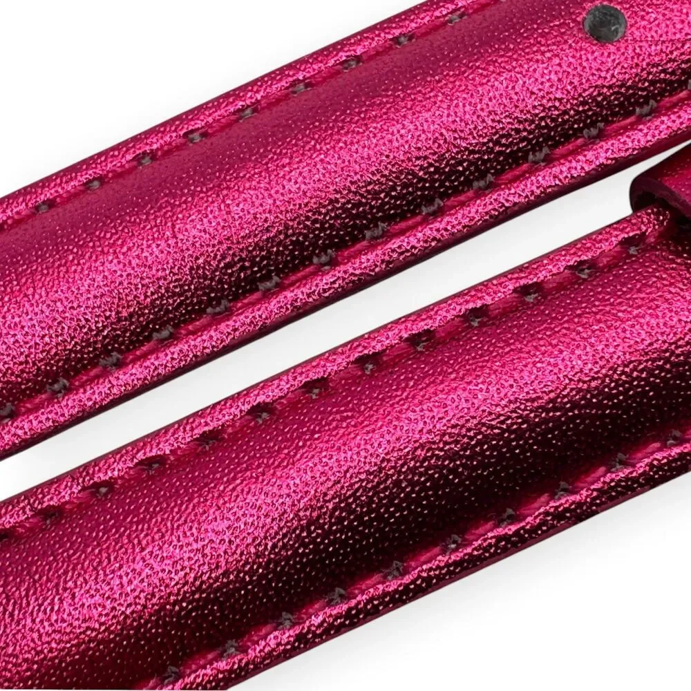 Hot Pink Metallic Foil 12mm Leather Watch Strap Fits Michele Quick Release NWOT